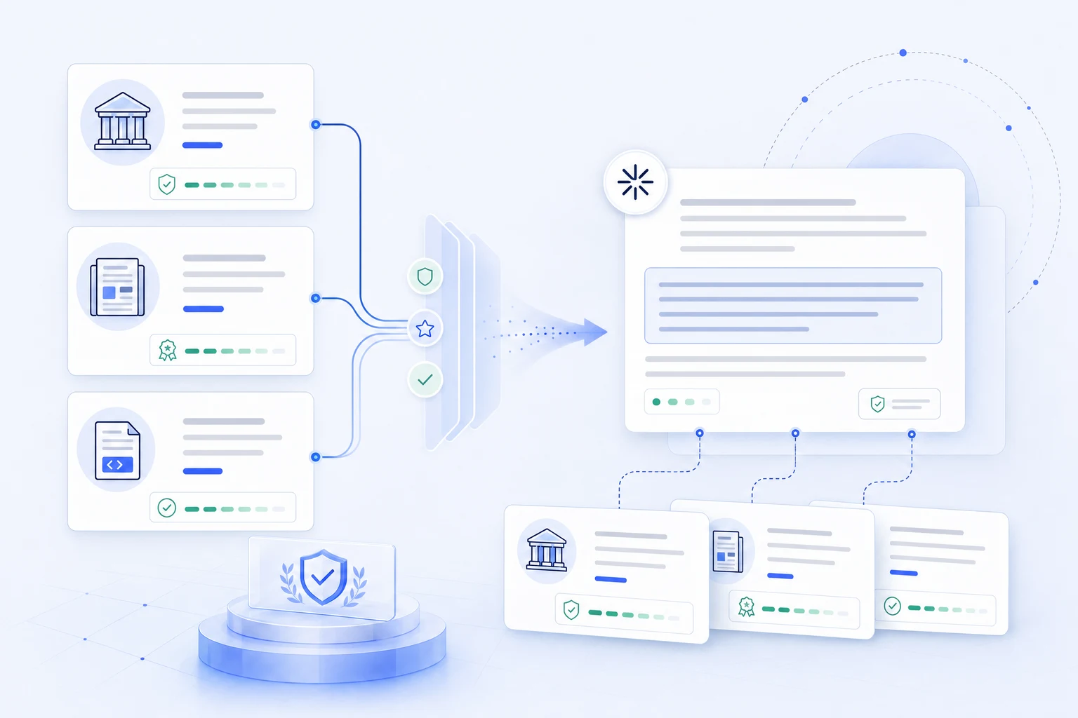 Editorial visualization of Claude citation source tiers, trusted evidence nodes, and reusable source signals for brand recommendations.